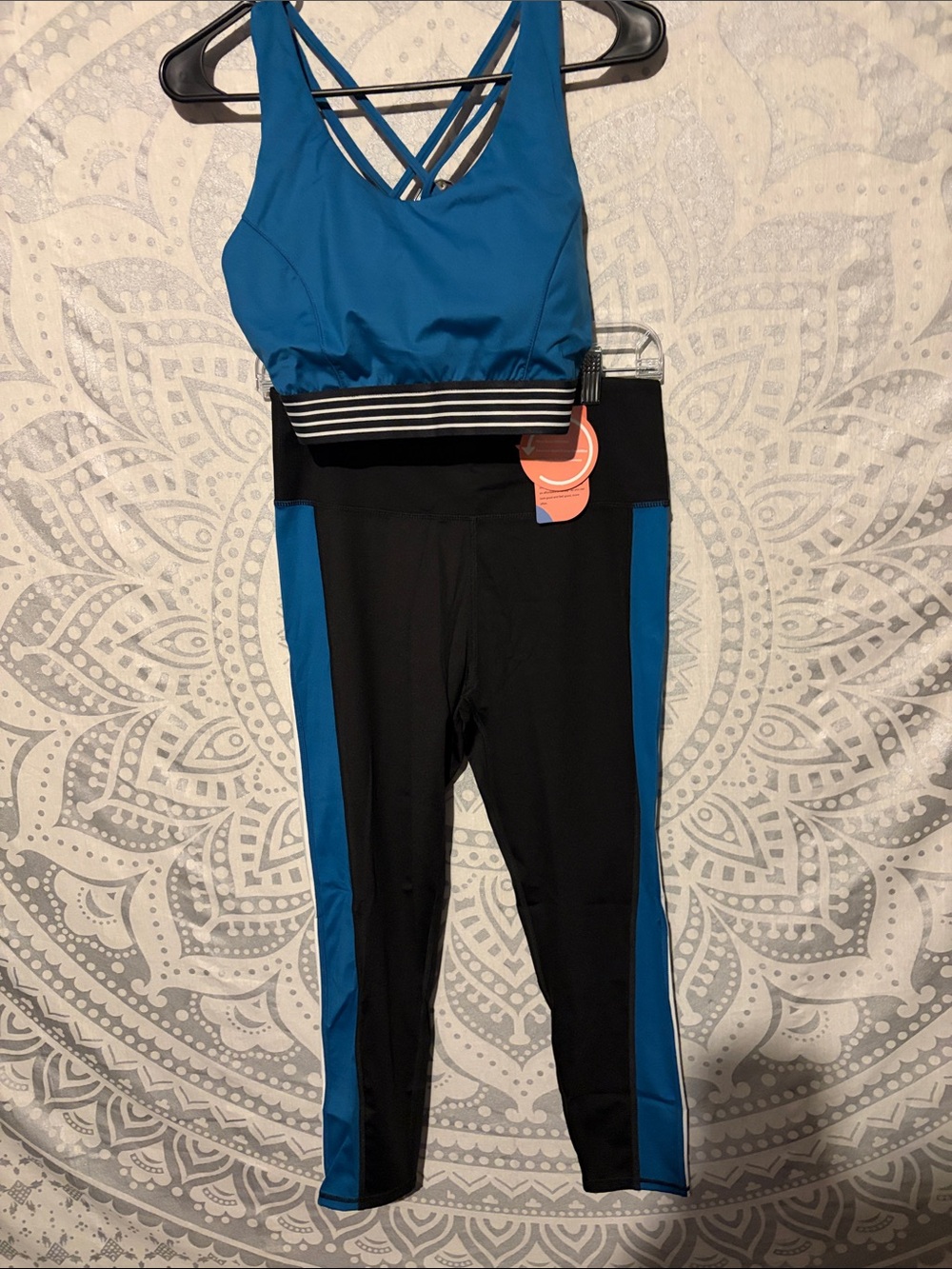 Blue & Black Strappy Active Jumpsuit with Contrast Side Panels size medium